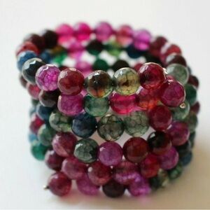 Savvy Cie Faceted Multi Color Agate Coil Wrap Festival Bracelet